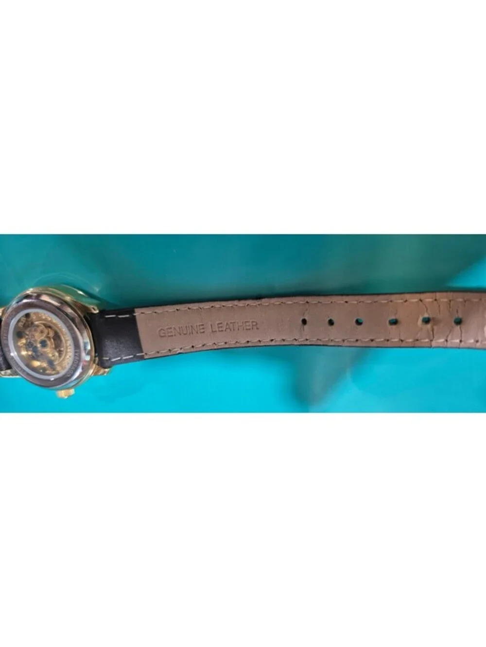 Anne Klein Gold Skeleton Automatic Watch Crystal Bezel Leather Strap